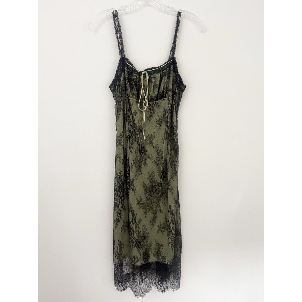 CIDER New Black Lace Milkmaid DRESS M Green Mesh Whimsigoth Fairy Grunge Goblin - Picture 2 of 16